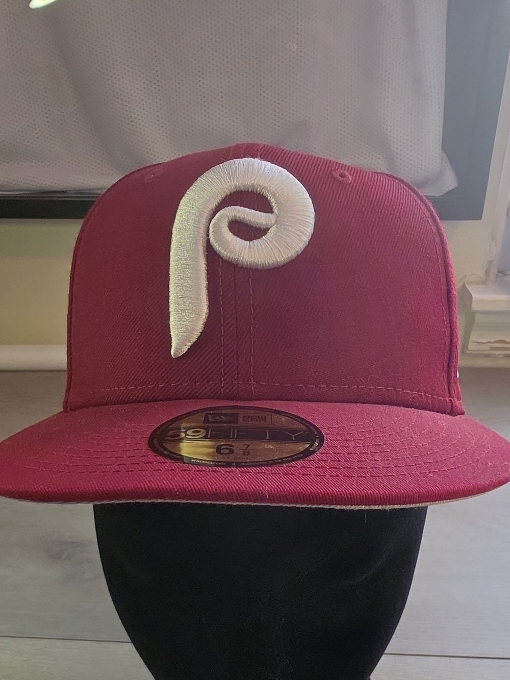 New Era Men's Maroon Phillie Fitted Cap with White Embroidered Logo Cooperstown